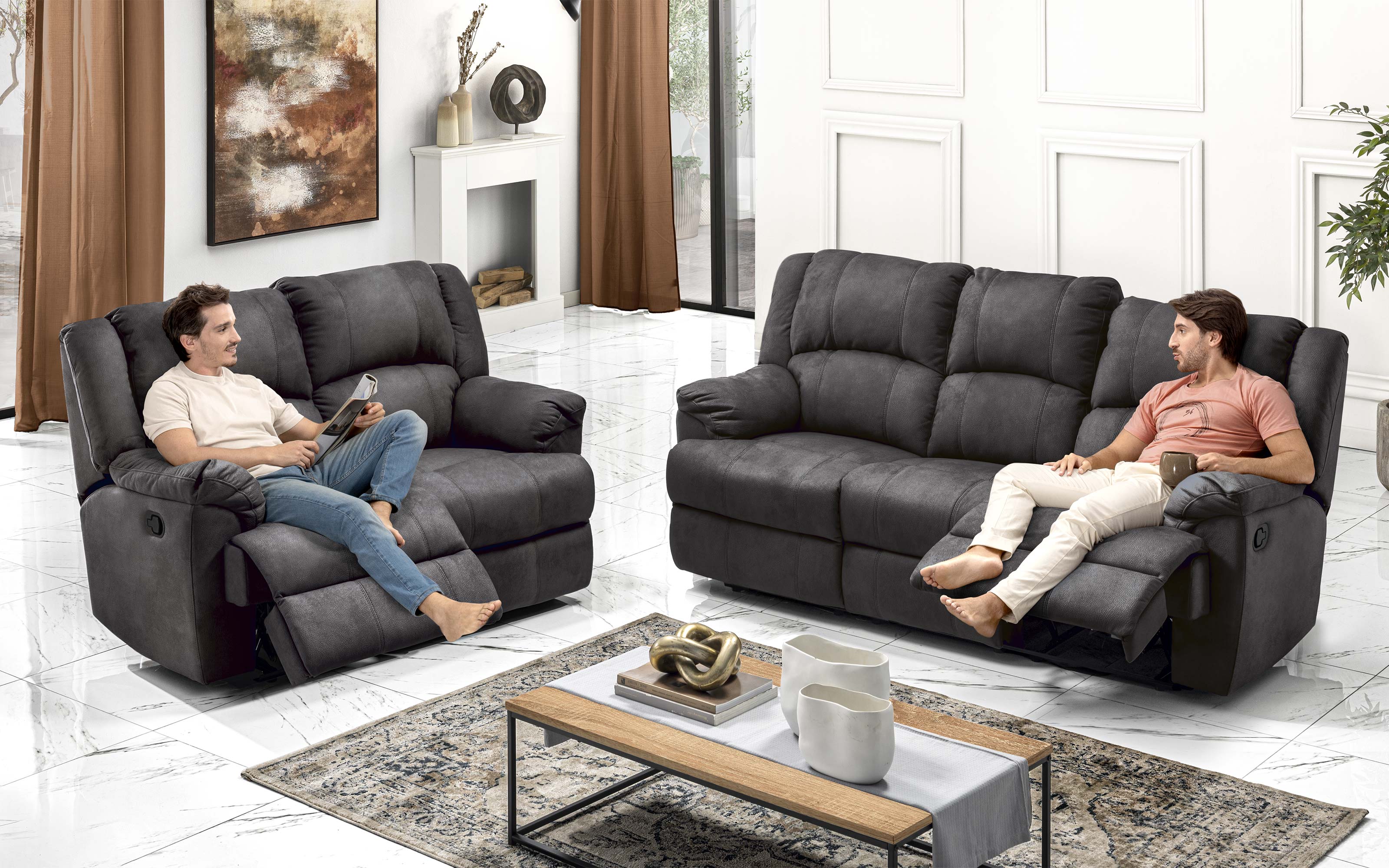 Sofá 2 plazas reclinable Gris: Barbados | Mondo Convenienza
