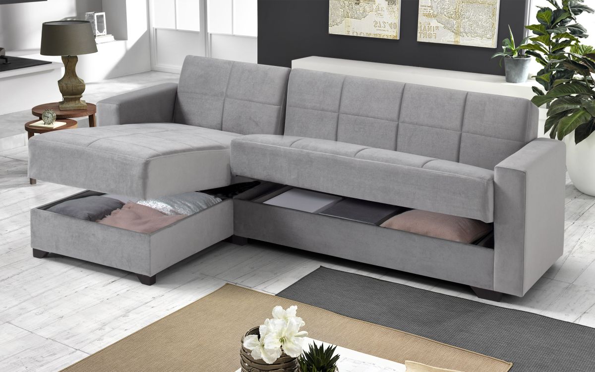 Sofá cama rinconero 2 plazas con península contenedor reversible, con