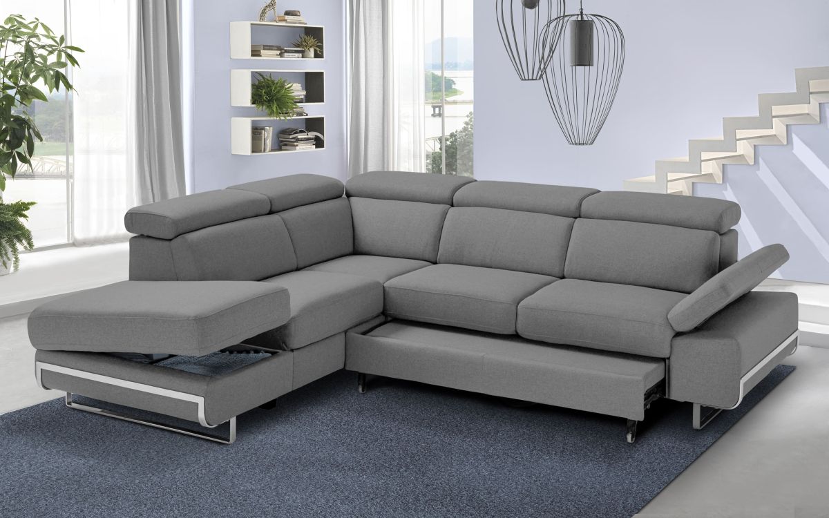 Sofá cama rinconero Elegante diseño con soportes cromados en la base