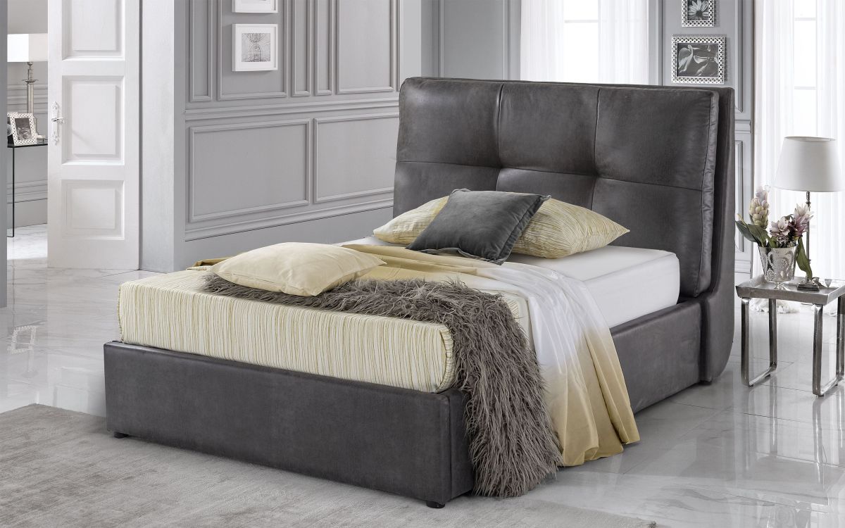 Cama matrimonial con contenedor tapizada en símilpiel. |Rumba: M7DM