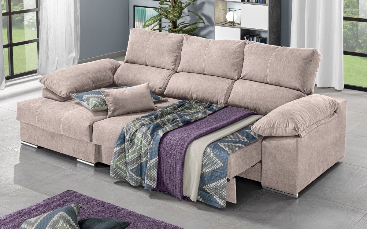 Sofá cama rinconero con península izquierda., tela gris oscuro