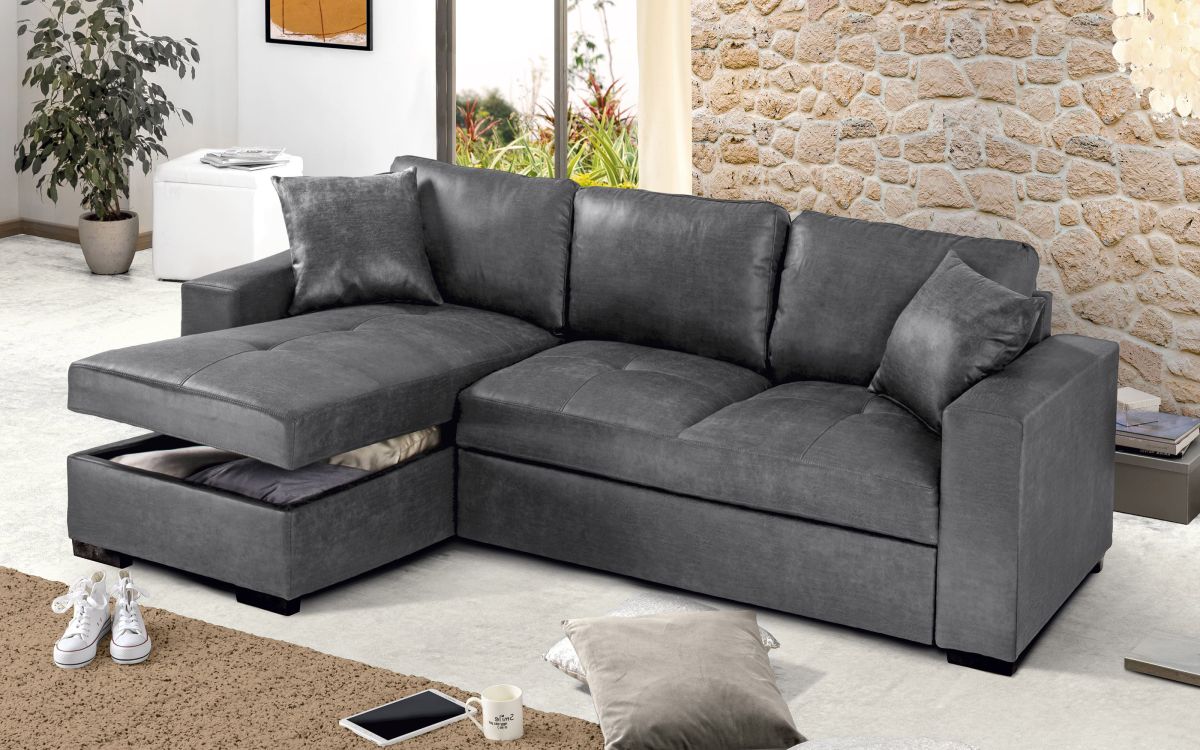 Sofá cama rinconero 3 plazas con península contenedor reversible