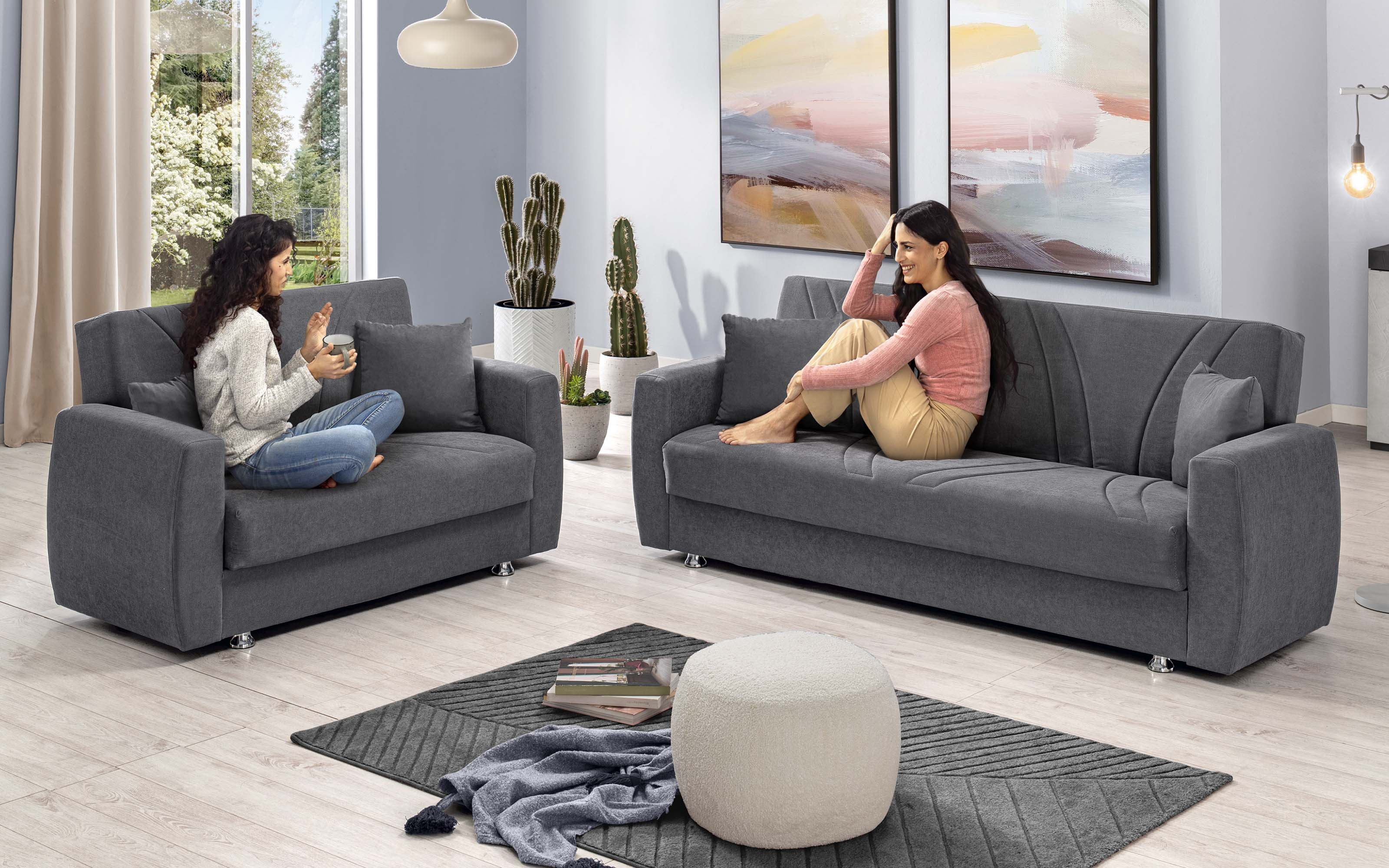Sofá cama pequeño efecto terciopelo, gris: Dahlia | Mondo Convenienza